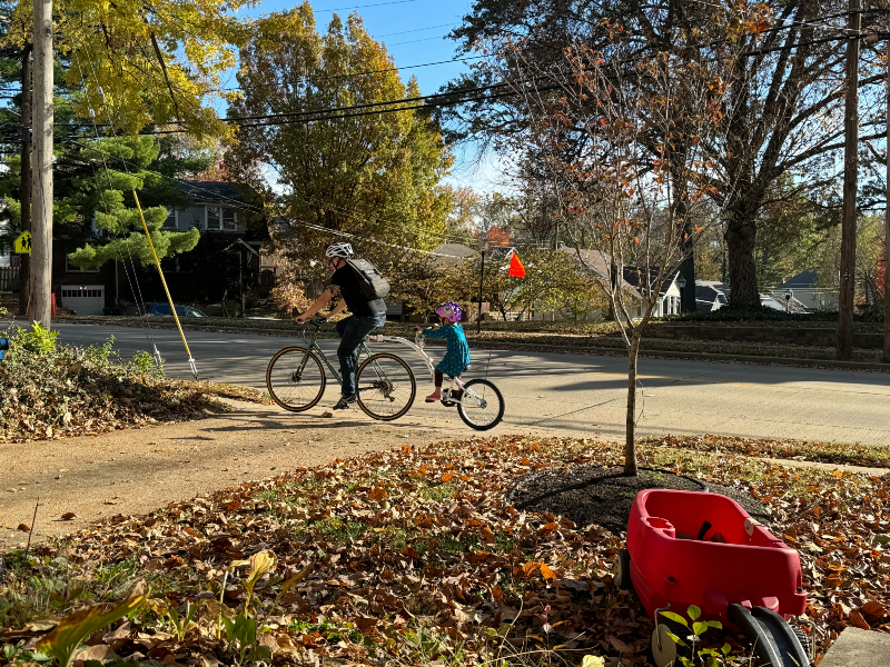 Mark and Logan on a tandem bike