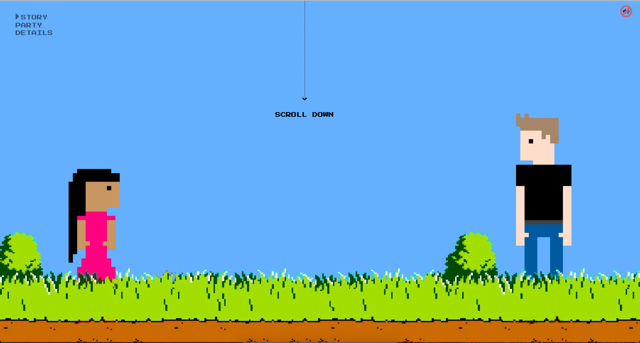 Two pixelated people looking lovingly at each other