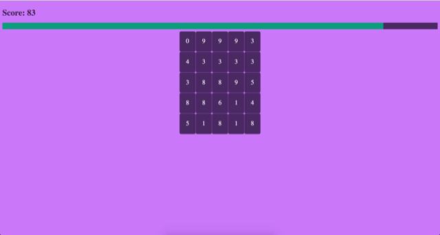 A grid of numbers with a score