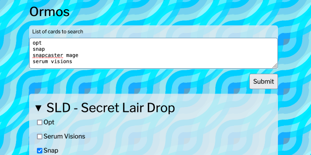 Ormos with some data typed in to demonstrate look up