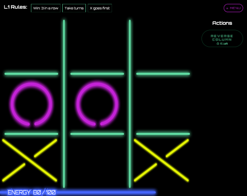 Tic-Tac-Toe game with some power-ups and neon lights