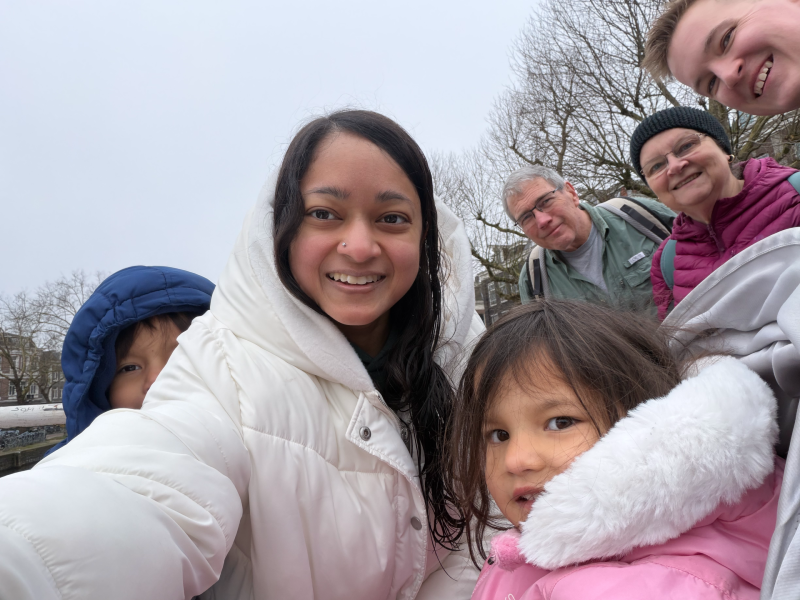 Parents and kids with us by canals